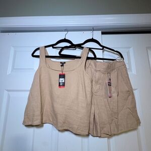 Express Linen Blend Tank Top & Shorts Set NWT XS / Size 6 Beige Summer Outfit